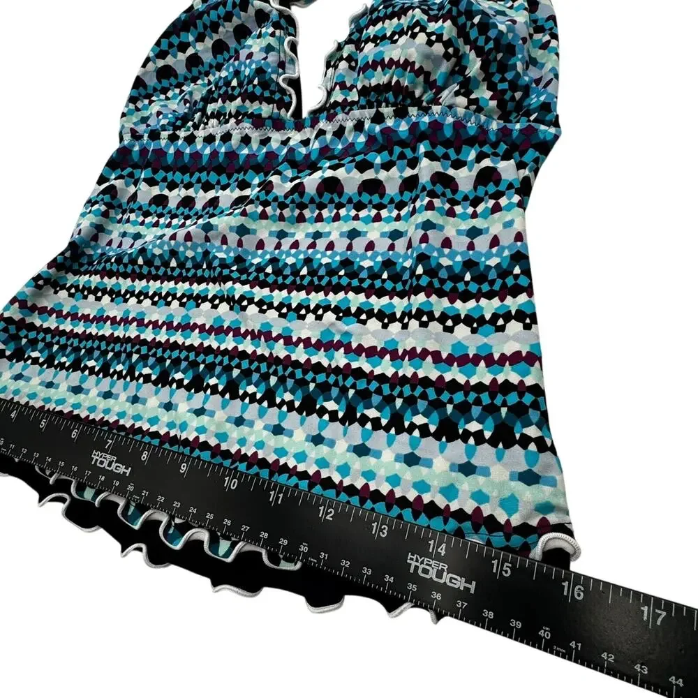 PROFILE BY GOTTEX Women's 10 Blue Bachata V Neck Halter 2 Piece Tankini Swimsuit
